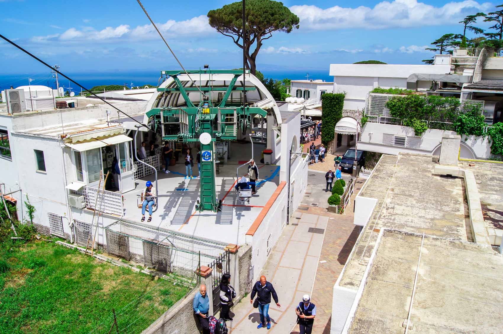 Getting off the chairlift on Capri Island
