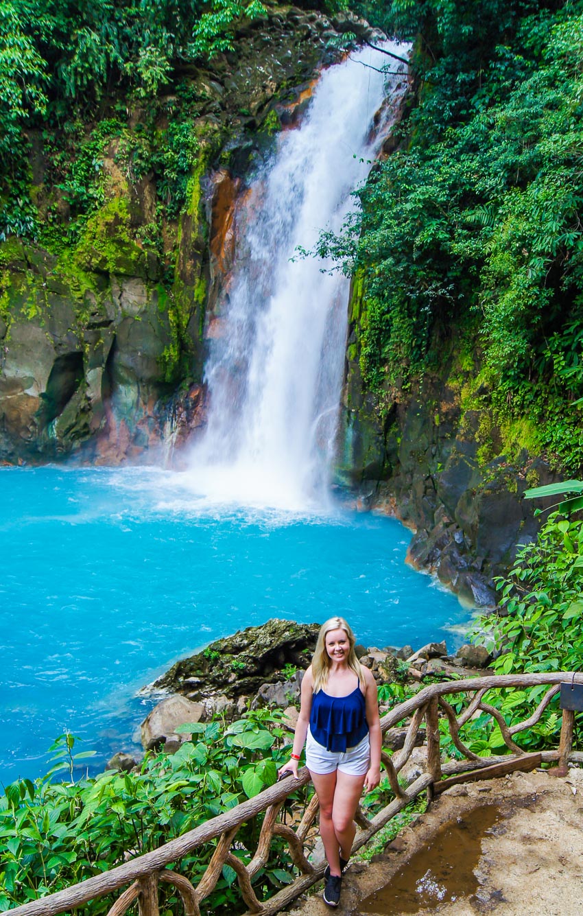 Madison in front of the Rio Celeste waterfall