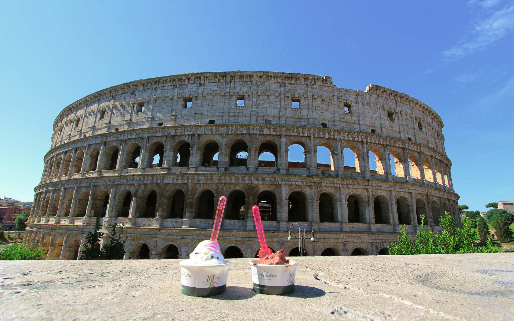 Gelato in front of the Colosseum in Rome