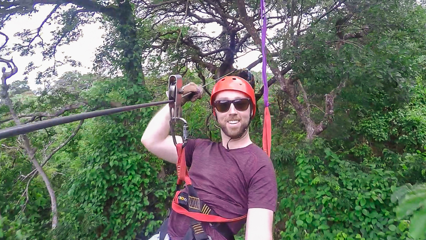 Liam ziplining in Costa Rica