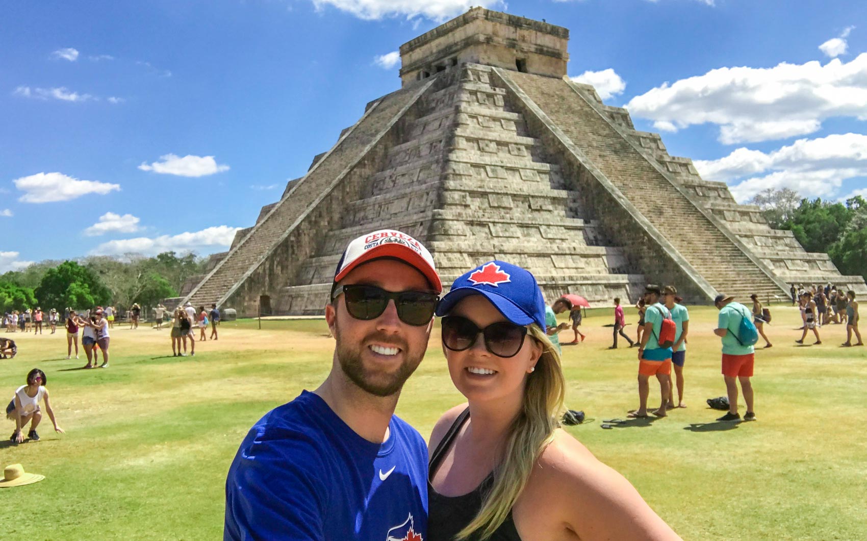 Madison and Liam in front of the pyramid at Chichen Itza