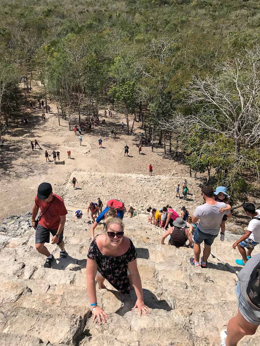 Madison climbing up Coba