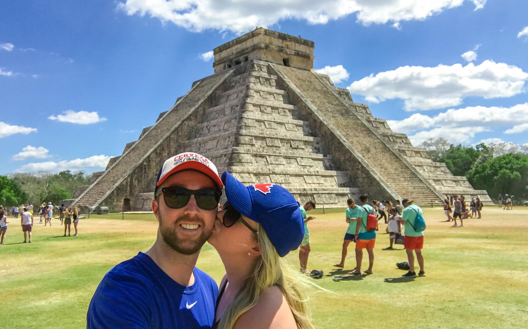 Madison and Liam in front of El Castillo at Chichen Itza in Mexico