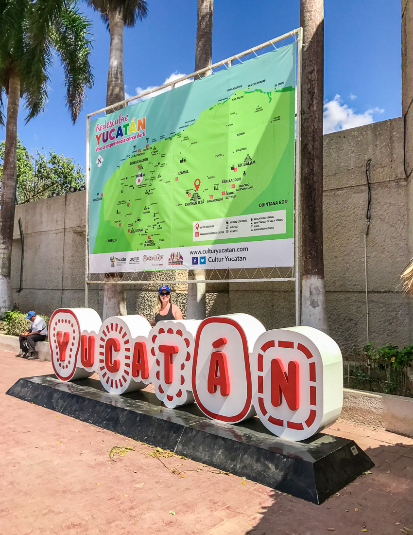 Madison standing at Yucatan Mexico sign outside of Chichen Itza